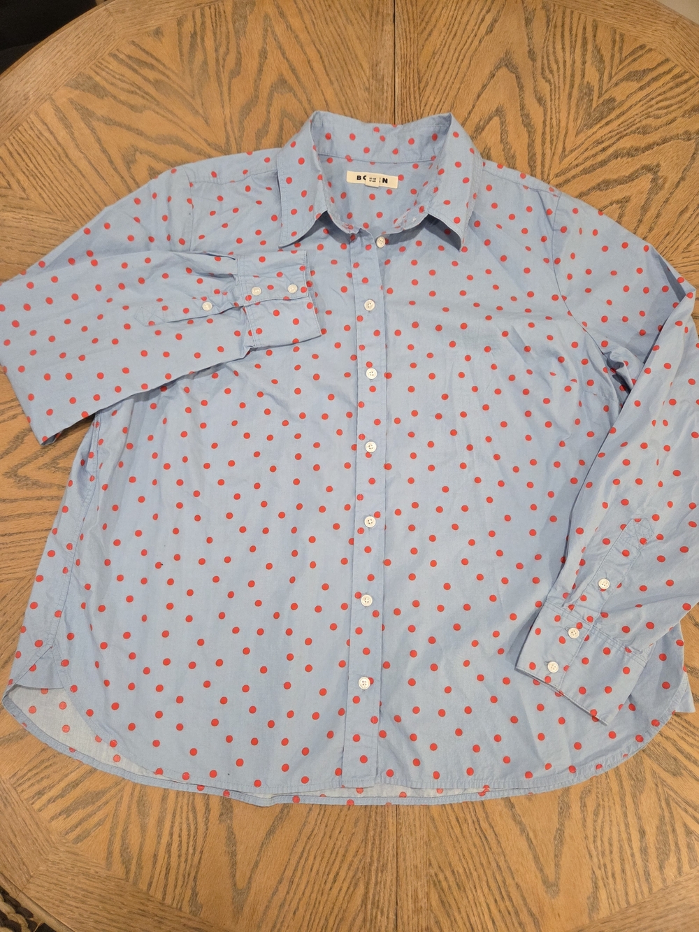 Boden Sienna Shirt Women 16 18 Blue Polka Dot Button Down Cotton Blouse Cozy